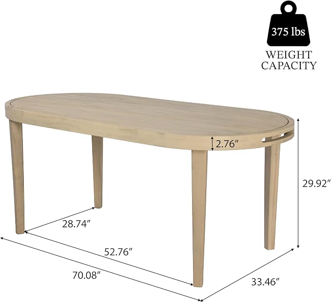 Christopher Knight Home Dorium 70" Oval Outdoor Dining Table, Acacia Wood Patio Dining Table for 4-6 People, Solid Wood Outdoor Table for Patio Deck Garden Backyard Dining, Light Teak