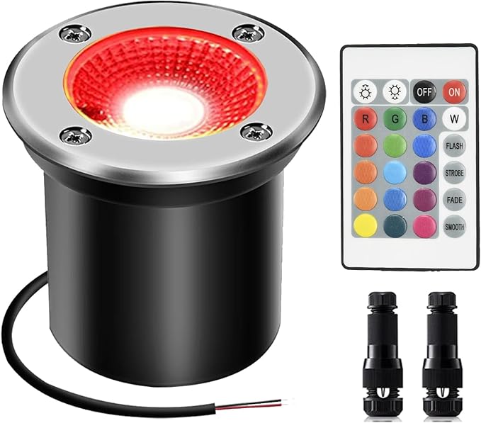 1 Pack 3w 12v Low Voltage In-ground Lights with Connectors LED Landscape Light Waterproof IP67 Pathway Lights Outdoor spotlights Trees Flags for Garden,Yard,Tree (RGB)
