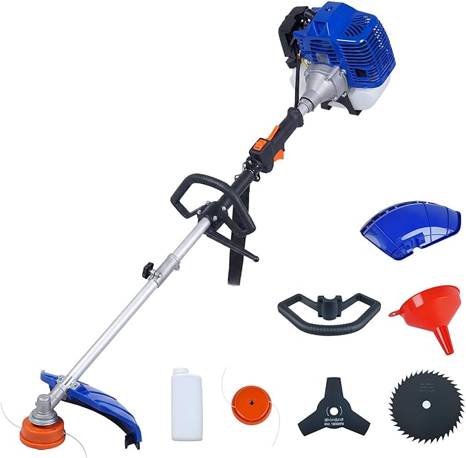 43cc Weed Wacker Gas Powered, 3 in 1 String Trimmer with Shoulder Strap & Handle, Grass Cutter, Lawn Edger Brush Cutter, Weed Eater, Powerful Outdoor Grass Trimmer for Garden, Lawn Care, Blue