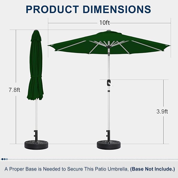 10FT Aluminum Outdoor Patio Umbrella, Fade-Resistant Market Umbrella with Push Button Tilt Function, 8 Sturdy All-Aluminum Ribs for Gardens, Patios, Backyards & Pools