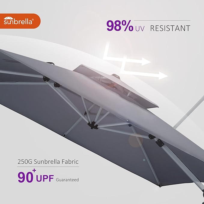 PURPLE LEAF 10' X 13' Cantilever Outdoor Patio Umbrella Large Heavy Duty 360° Rotation Double Top Offset Rectangular Umbrellas for Backyard Deck Pool, Cast Slate