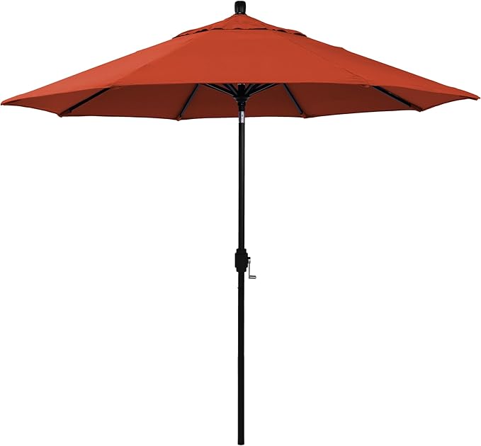 California Umbrella 5-Year-Non-Fading, 9Ft Premium Patio Umbrella, Hand-Crank, Button-Tilt, Black Frame, Solution Dyed Sunset Fabric