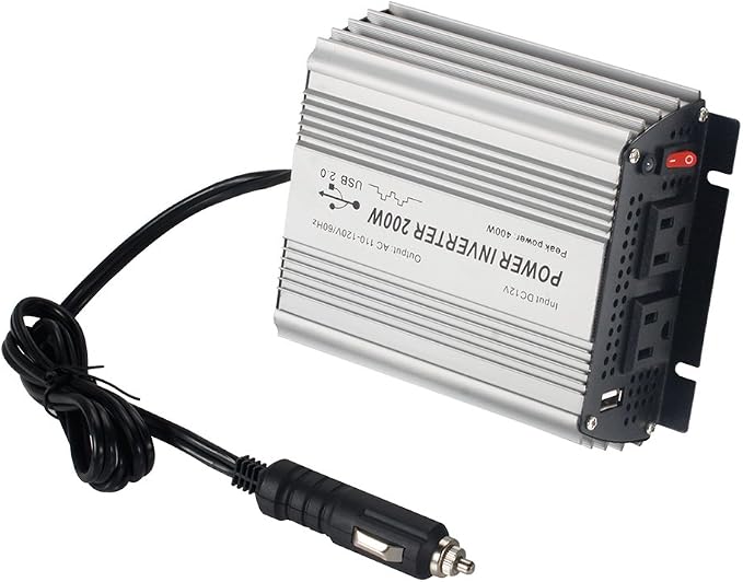 200W Power Inverter DC 12V，Output 110V-120V AC Car Inverter with USB Car Adapter