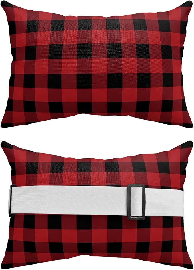 Outdoor Pillows Covers with Inserts Black and White Buffalo Checked Plaid Waterproof Recliner Pillow with Adjustable Strap Throw Pillows for Patio Furniture Pool Lounge Chair, 11x16 inch, 1PCS