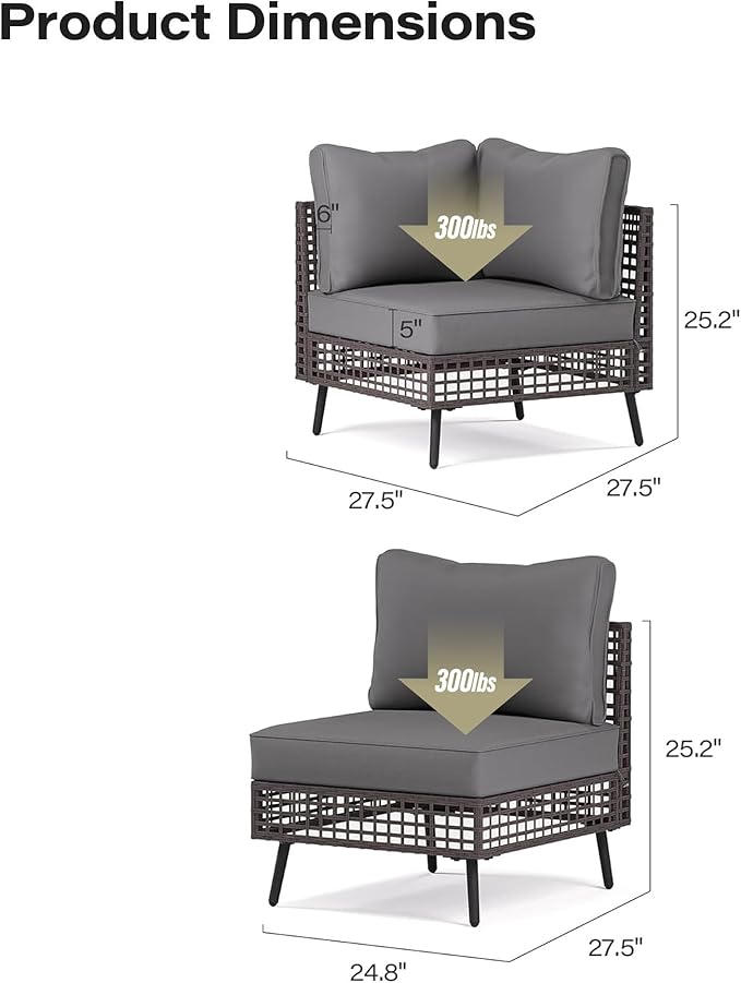 LAUSAINT HOME 2 Pieces Outdoor Sectional Sofa Set, All-Weather PE Wicker Rattan Patio Conversation Set with Thick Cushions & Coffee Table, Patio Furniture Set for Garden, Backyard, Porch (Grey)