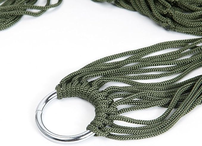HOMSFOU Thickened Army Green Outdoor Camping Hammock with Mesh Nylon Rope and Tie Straps, Single Portable Hanging Swing Chair for Backpacking and Backyard Use