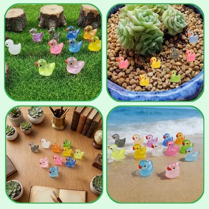 120PCS Mini Luminous Resin Ducks 12 Colors | Tiny Colorful Resin Ducks, Miniature Little Plastic Animal Figures for Micro Landscape Fish Tank Garden Dollhouse DIY Decor