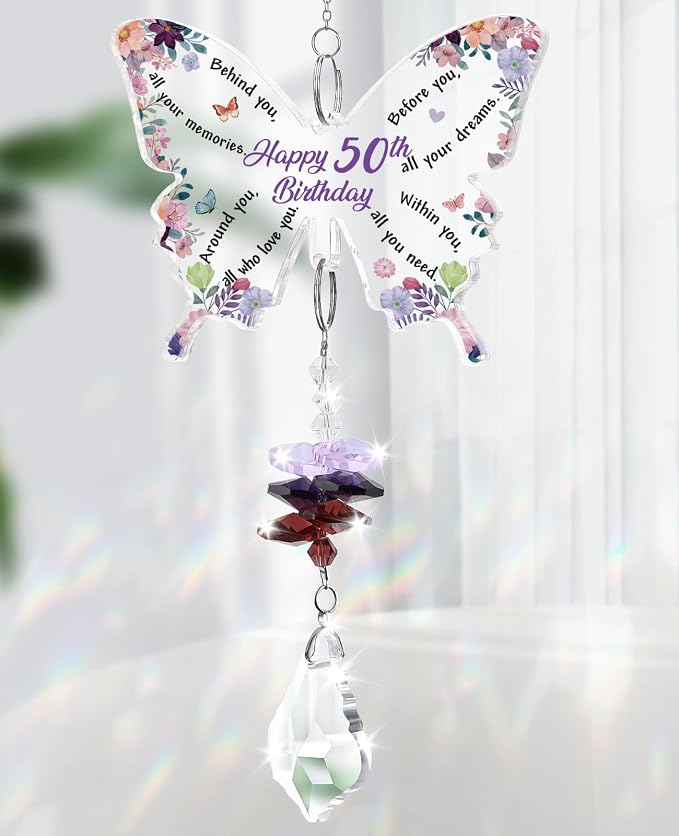 Funnli 50th Birthday Gift for Her, 50th Birthday Decorations Suncatcher