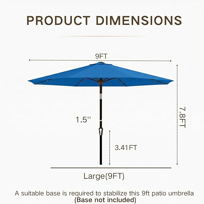 Kingdura 9FT Outdoor Patio Umbrella with Solar Lights, Market Table Umbrella with Push Button Tilt & Crank, 8 Sturdy Ribs, 32 LED Lights, UV Protection for Garden Lawn Deck Backyard Pool (Royal blue)