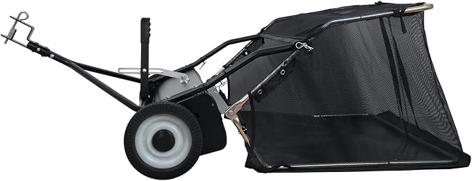 44 Inch Tow Behind Lawn Sweeper - Heavy Duty Adjustable Height Pull Behind Lawn Sweeper, 25 cu. ft Large Capacity Leaf & Grass Collector Hopper for Yard, Lawns, Farm （US Fast Arrival）