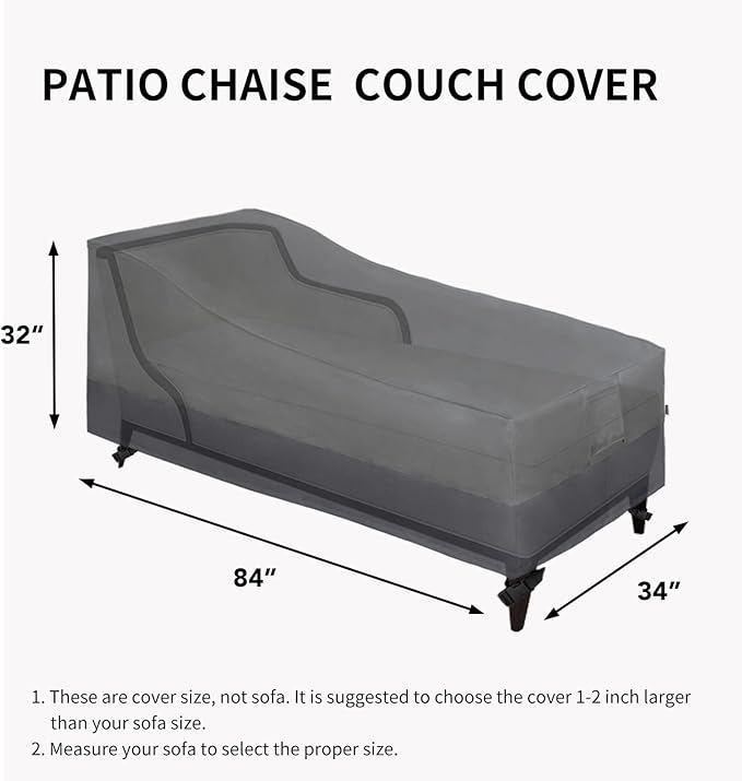 Easy-Going Waterproof Outdoor Chaise Lounge Cover, Heavy Duty Patio Lounge Chair Cover, Windproof Outdoor Furniture Cover with Air Vent 2 Pack-84Wx34Dx32H inch, Gray/Dark Gray