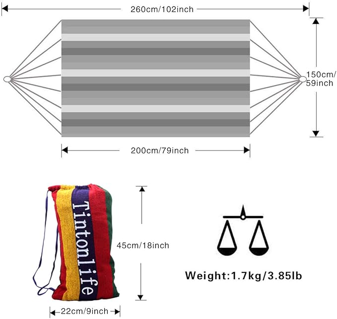 Brazilian Double Hammock (Max 450lb)- 2 Person Soft Canvas Cotton Fabric Hammock with Tree Straps-Portable Hammock with Traval Bag for Patio Porch Garden Backyard,Outdoor/Indoor - Rainbow