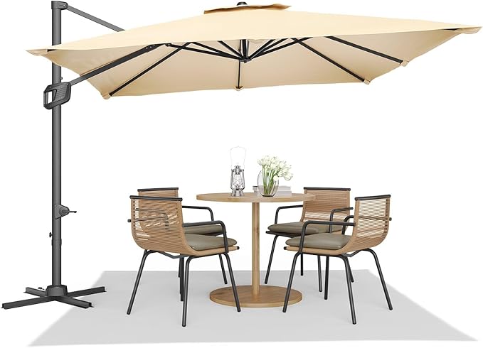 Garvee Cantilever Patio Umbrella 10x10 ft Large Rectangle Umbrella Outdoor Market Umbrellas 360 Rotation Offset Hanging Outdoor Shade for Patio