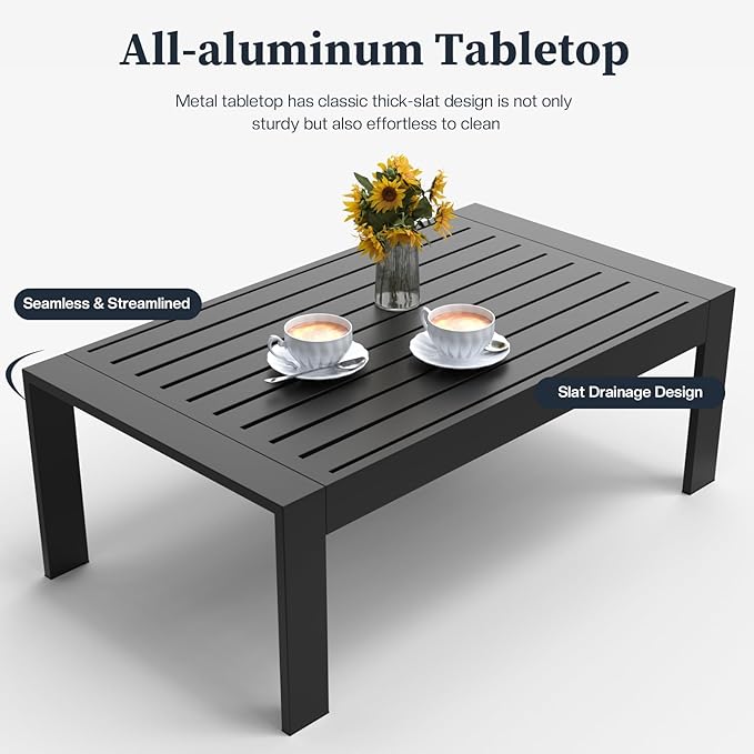 5 Piece Modern Aluminum Patio Furniture Set, Outdoor Patio Sectional Conversation Metal Seating Sets with Olefin Cushion and Coffee Table