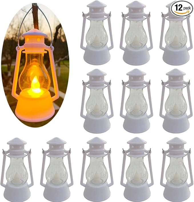 12 Pack Mini Lantern for Little Cowboy Centerpieces Tables Ideas Western Party Favor Decorations Wedding Decor Camping with 4inch Flickering LED Candle, Vintage Table Toppers Decorative