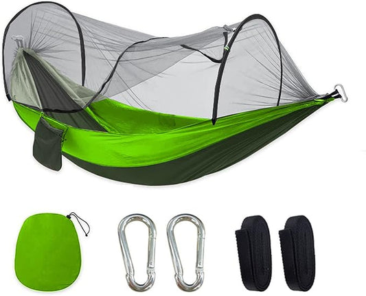 Camping Hammock with Net, Light and Durable Hammock for 2 People with Tree Strap and Carabiner Portable Pop Up Hammock for Outdoor Hiking