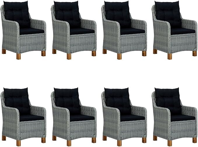 9 Piece Patio Dining Set with Cushions Poly Rattan,Outdoor Dining Set,Garden Dining Set,Terrace Tables and Chairs,Lounge Seat,Garden Furniture,for Homes,Offices,Living Room,Cafes,Light Gray