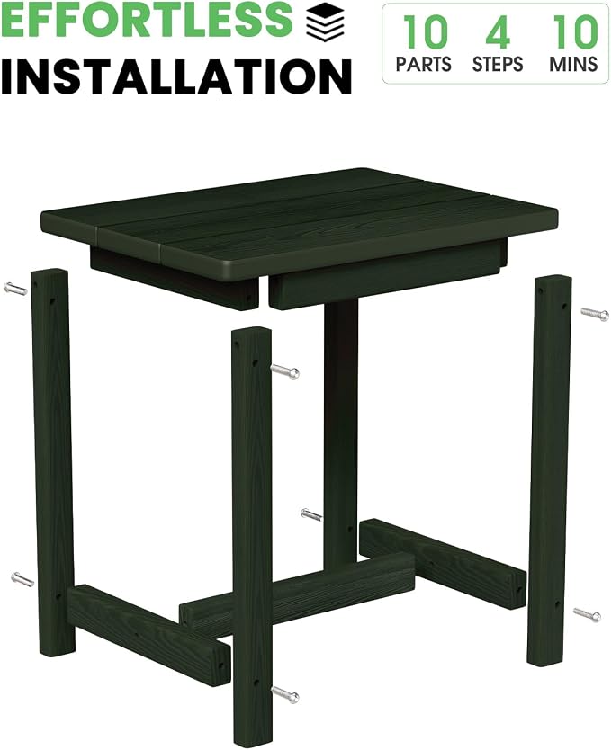 Outdoor Side Table – 17" HDPE Adirondack Side Tables, Sturdy Small Outdoor Porch Tables, Weather-Resistant & Easy Assembly Patio End Table for Garden, Balcony, Porch & Poolside (Green)