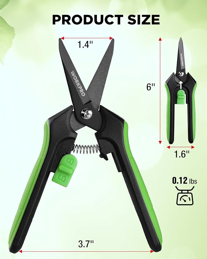 WORKPRO 6-Inch Garden Pruning Shears, Sharp High-Carbon Steel Harvest Snips with Nonstick Teflon Coating, Spring-Loaded Gardening Scissors with Safety Lock, for Flower, Fruit & Vegetable Picking