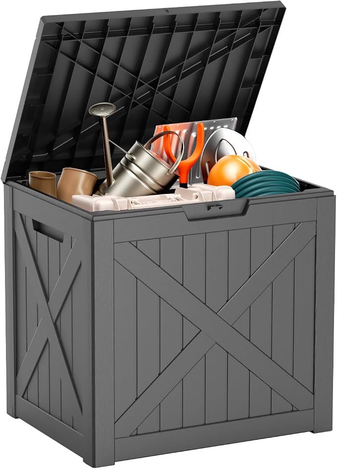 DRATO 32 Gallon Deck Box X pattern, Outdoor Storage Box for Patio Cushion, Garden Tools, Waterproof Patio Storage Box, Lockable (Black, 32 Gallon)