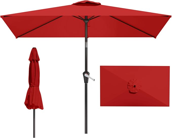 6.5x10FT Patio Umbrella, Outdoor Umbrella with Push Button Tilt and Crank, 8 Sturdy Ribs, UV Protection & Waterproof Market Umbrella for Pool, Backyard, Beach,Deck (Red)