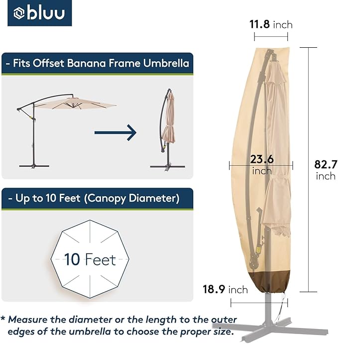BLUU BANYAN 10 FT Patio Offset Umbrella Cantilever Hanging Umbrellas, 24 Month Fade Resistance & Water-repellent UV Protection, Crank & Cross Base (Grey, 10 FT WITH 600D COVER)