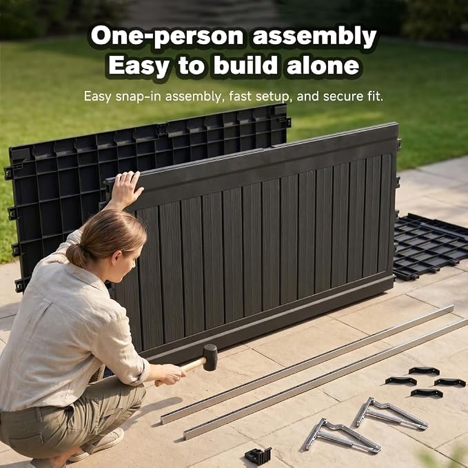Saiveina 260 Gallon Large Outdoor Storage XXL Deck Box for Patio Furniture, Outdoor Cushions, Garden Tools and Sports/Pools Equipment, Waterproof Resin, Lockable, Black