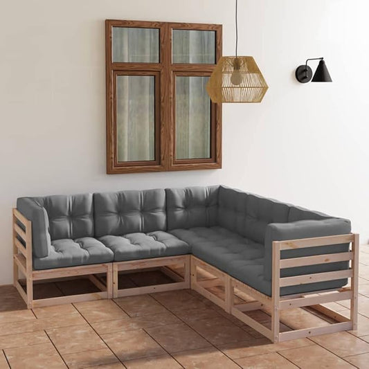 5 Piece Patio Lounge Set with Cushions, Outdoor Sofa Sets Porch Furniture Set Outdoor Dining Sets Patio Conversation Set for Exhibition Garden Poolside Piazza Solid Wood Pine
