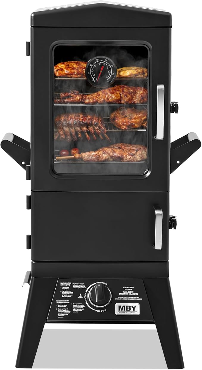 Large Vertical Propane Smoker Grill 4-Rack Outdoor Gas BBQ Smoker with Temperature Control, Heavy Duty Design & Weather-Resistant Cover for Meat, Fish, Ribs