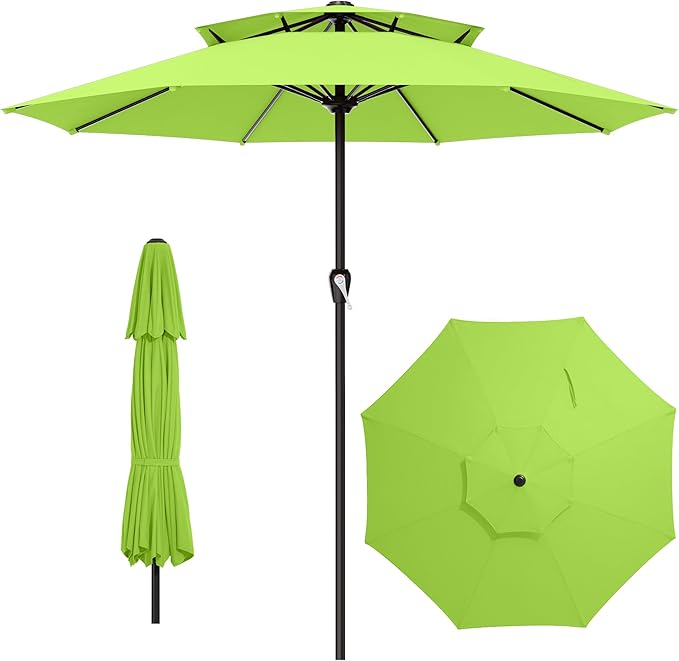 AreShark 12ft 2 Tiers Patio Umbrella - Outdoor Umbrella Waterproof UV Protection, Market Table Umbrella w/ 8 Sturdy Ribs&Crank for Pool, Porch, Garden(Apple Green)