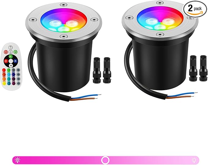Junview Low Voltage Landscape Lights Christmas 10W RGBW Warm White LED Well Landscape Lighting Waterproof Outdoor 12V-24V Pathway Deck Ground Garden RGB Christmas Well Lights (2)