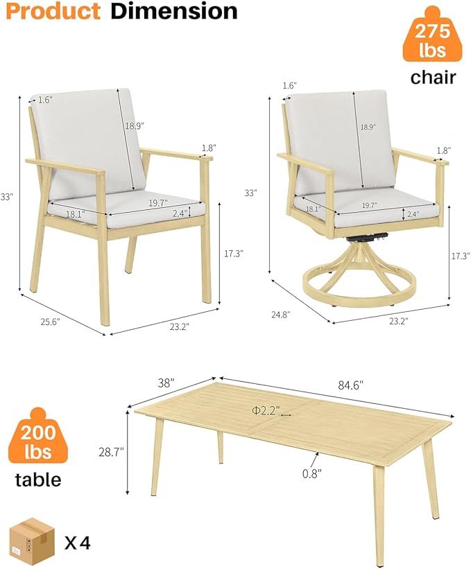 9 Pieces Outdoor Dining Set for 8, Never-Rust Aluminum Patio Dining Set with 2.2" Umbrella Hole, Outdoor Patio Furniture Set with 2 Swivel Chairs for Decks, Garden, Backyard, Maple Wood