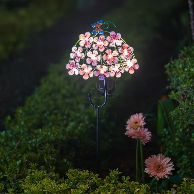 Solar Garden Lights,Flowers＆Butterfly Decorative Garden Stakes,Waterproof Metal Spring Yard Art Decor,Solar Lights Outdoor for Outside,Lawn,Garden,Patio