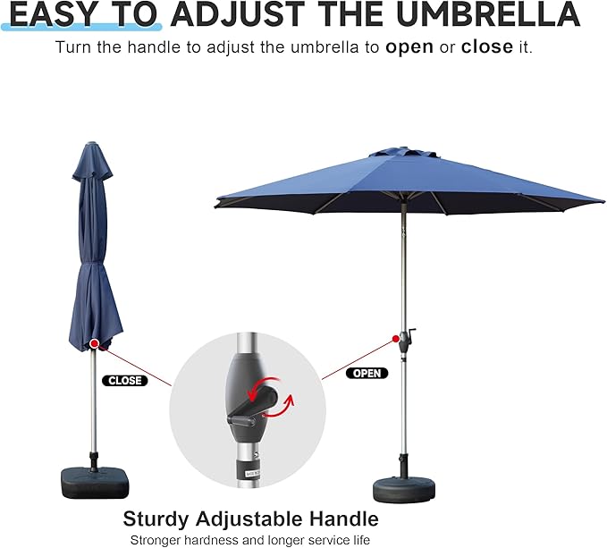 Domi 9FT Patio Umbrella Outdoor Market Umbrella with Silver Aluminum Pole, UV Resistant Canopy, Wind Vent, Tilt & Crank System, Perfect for Patio, Garden, Deck, Pool, Outdoor Dining, Navy Blue