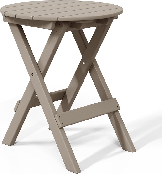 WestinTrends Malibu HDPE Outdoor 24.5 Inch Round Portable Folding Patio Dining Table, Weathered Wood