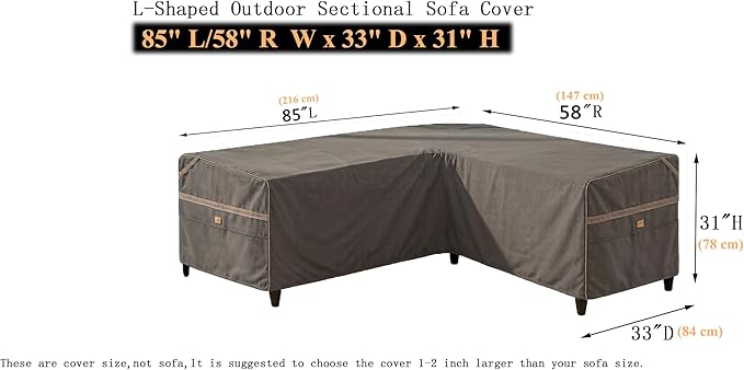 Heavy Duty Waterproof Outdoor L-Shaped Sectional Sofa Cover UV Resistant Patio Furniture Covers for Right Facing 4 Seater 85" L/58 R W X 33" D x 31" H Brown