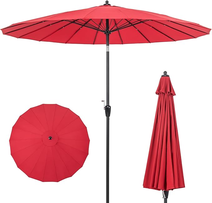 Tangkula 9FT Round Patio Umbrella, Outdoor Market Umbrella with 18 Fiberglass Ribs, Push Button Tilt, Crank, Fade-resistant Canopy & Ventilation, Aluminum Table Umbrella for Backyard, Pool (Wine)