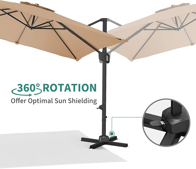 GarveeHome Cantilever Patio Umbrella 10x10ft Large Rectangle Umbrella Outdoor Market Umbrellas 360 Rotation Offset Hanging Outdoor Shade for Patio Deck Pool Backyard
