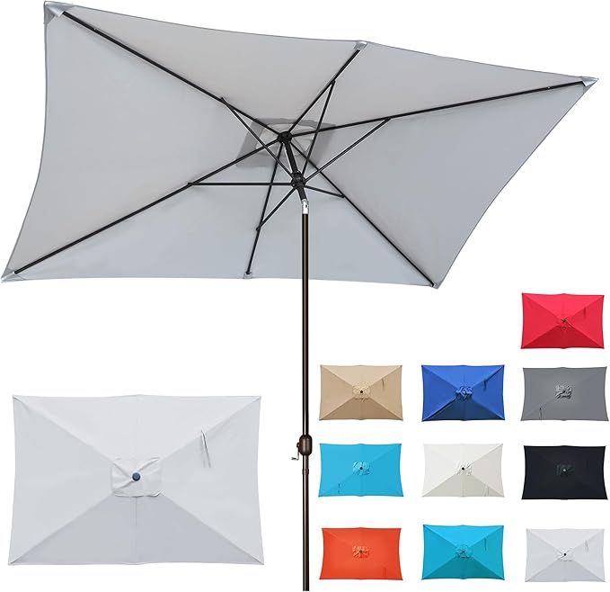Blissun Rectangular Patio Umbrella, Table Market Umbrella with Tilt and Crank, Outdoor Umbrella for Garden, Deck, Backyard, Pool and Beach
