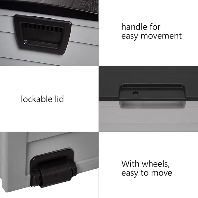 75gal Patio Garden Storage Deck Box, Large Storage Box Organizer, Lockable Seat & Wheels Durable Plastic Weatherproof Extra Storage for Tools, Cushions, Toys Easy Assembly Black