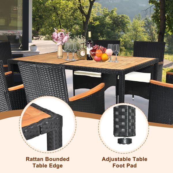 7 Pieces Patio Furniture Set, Rattan Dining Table & Chair, Backyard Furniture Outdoor Conversation Set for Garden, Patio Dining Sets