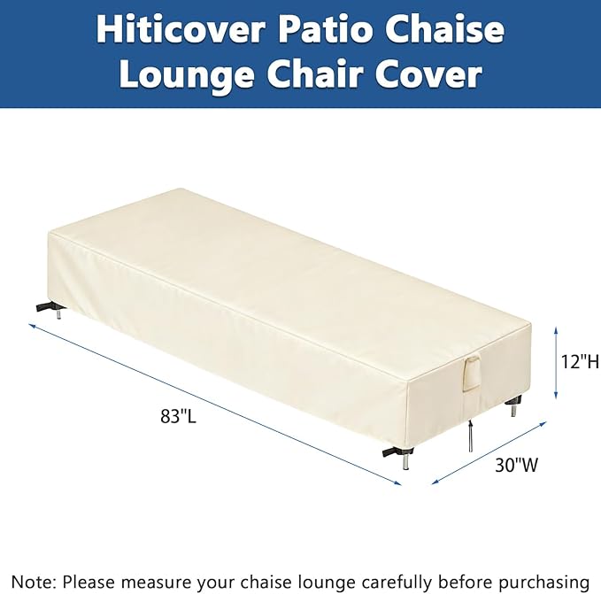 Chaise Lounge Covers, 2 Pack Waterproof Outdoor Lounge Chair Covers for Patio Furniture, Pool Lounge Chair Outdoor Furniture Cover - 83 x 30 x 12 Inch, Beige