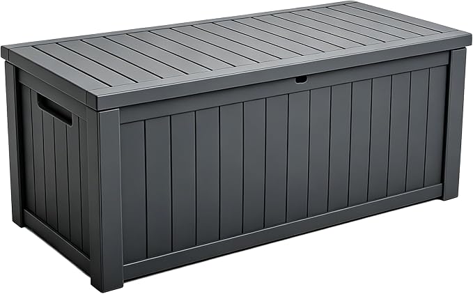 Outdoor Storage Solution with Deck Box Design, Multi-purpose Patio Furniture for Garden Tools, Shoe Storage & Cushions, Strong Storage Bins with Lids Style (darkgray)