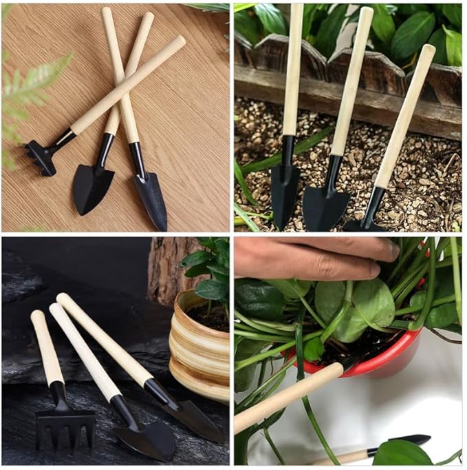 Sosoport Mini Gardening Tool Set 2 Sets Lightweight Wooden Handle Planting Tools Including Trowel Rake and Shovel for Transplanting Seedlings and Indoor Outdoor Gardening