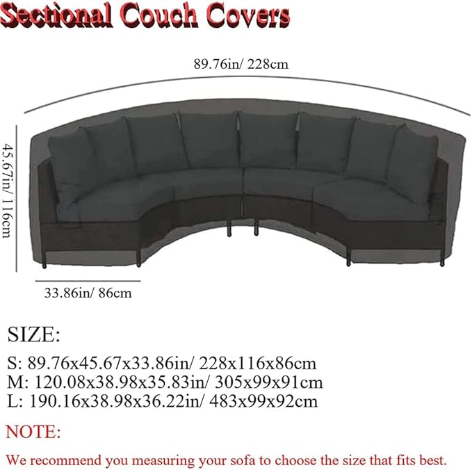 Patio Sectional Curved Sofa Protector Cover Waterproof Heavy Duty 420D Oxford Outdoor Sectional Curved Couch Sofa Furniture Covers with Windproof Reinforced Buckles (120.08x38.98x35.83in)
