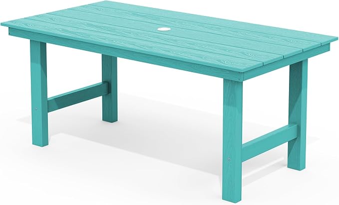 SERWALL 67" Rectangle Outdoor Dining Table for 6, Aruba | Patio Dining Table with an umbrella hole, HDPE Outdoor Dining Table which can holds up to 220LBS
