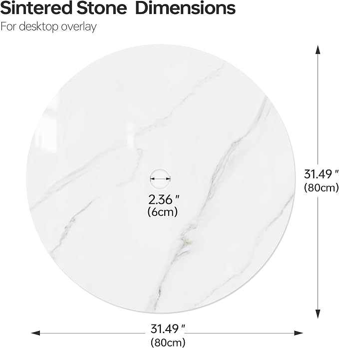 ZL ZELing Outdoor Round Patio Table Top with Umbrella Hole-35.43Inch Sintered Stone Dining Table for Outdoor Patio,Weather-Resistant Slate Countertop Replacement for Garden,Deck,Bar