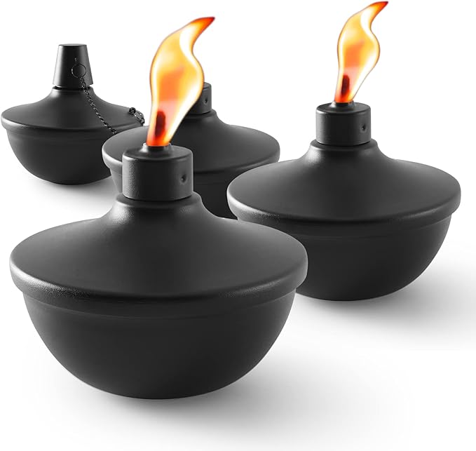 SNOGSWOG 4 Pack Metal Table Top Torches, 22oz Citronella Torches for Outside, Refillable Flame Light Torch, Decorative Tabletop Lantern
