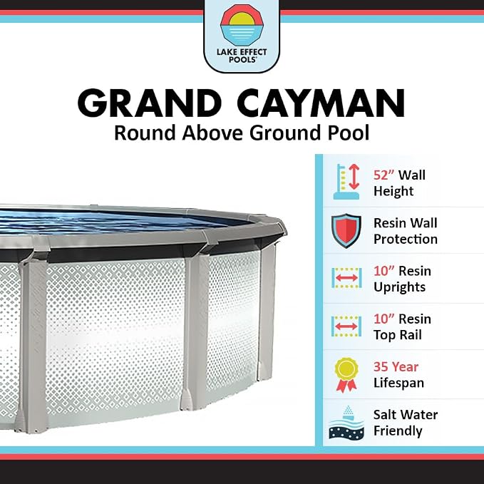Lake Effect Pools 'Grand Cayman' 18 ft Round Above Ground Swimming Pool | 52 Inch Strong Extruded Resin Components | Bundle Includes: 25 Gauge Overlap Liner & Widemouth Skimmer