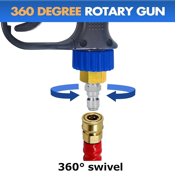 TOOLCY Short Pressure Washer Gun with Swivel, 4000 PSI, Power Washer Trigger Gun with 5 Spray Nozzle Tips, 3/8" Quick Connector & M22-14mm Adapter, 7 GPM